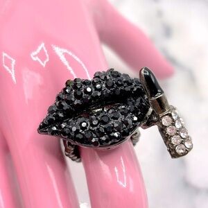 Lips & Lipstick Black Crystal Finger Fashion‎ Ring